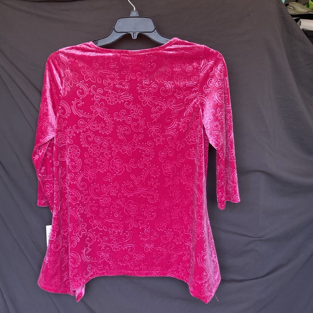 Ruby Rd top velvet floral print top fushia boho blouse casual office PM - Picture 15 of 16